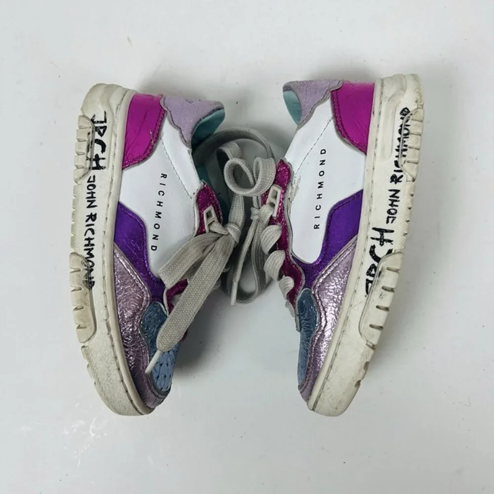 Girls John Richmond Leather Sneakers sz 25 US 8.5 Leather Lining Pink‎ Purple